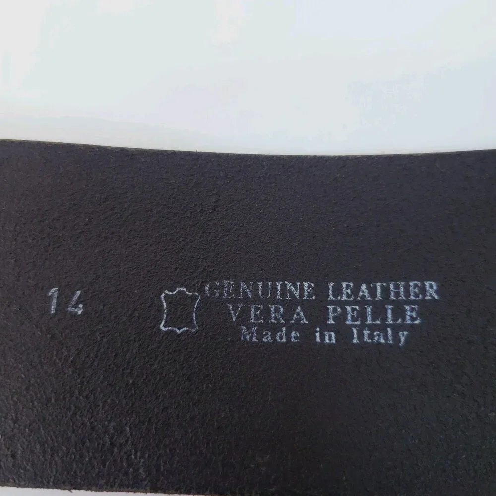 Caterina Lucchi Black Genuine Leather Wide Belt Italy Silver Buckle Size 90
